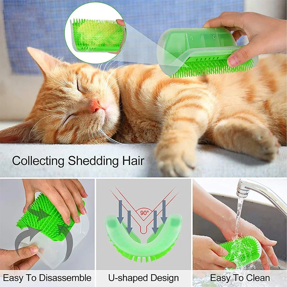 Wall Mount Corner Cat Self Groomer Comb Ergonomic Pet Massage Hair Remover Brush Space Saving Indoor Kitten Scratching Toy Easy
