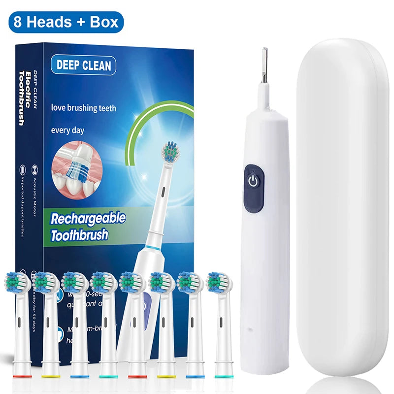 Electric Toothbrush Rotary Rechargeable Electric Toothbrush for Adults Rotating Electric Toothbrushes with 8 Soft Brush Heads