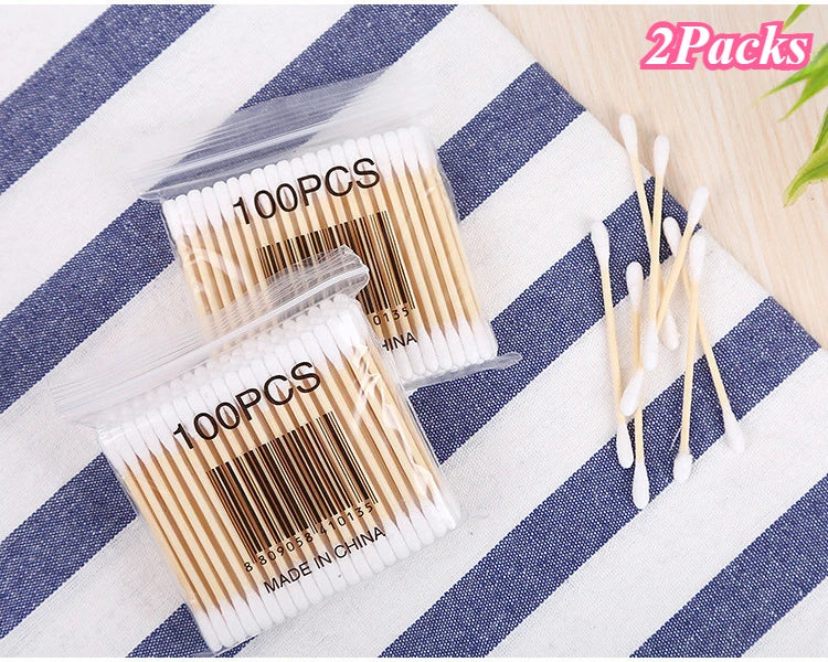 1 à 20 paquets de 100 bâtonnets en bois/paquet Coton-tiges pour bébés Nettoyage des oreilles Tampons Coton-tiges de santé et de beauté Bourgeons de coton de nettoyage