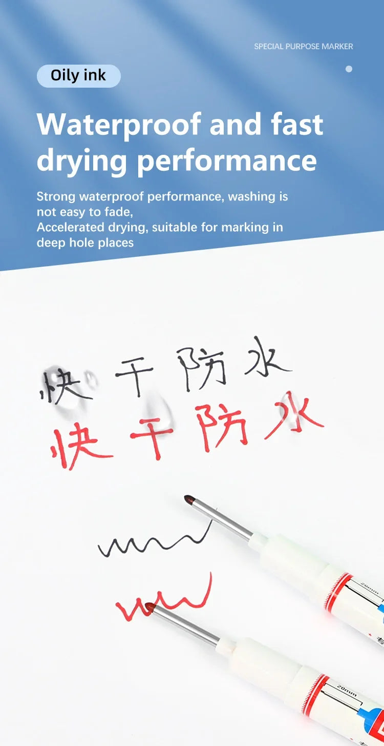 4Pcs/Set 20mm Deep Hole Long Nib Head Markers For Metal Perforating Pen Waterproof Bathroom Woodworking Decoration Multi-Purpose