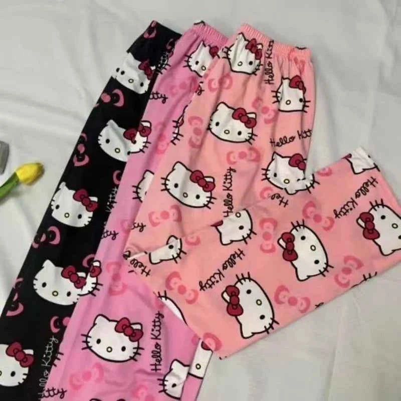 Cartoon Hello Kitty pajama pants for men and women spring and summer thin loose couple casual home pants walking pants