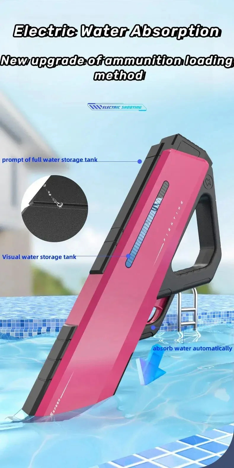 Automatic Water Gun Toys Powerful Electric Water Absorption Spray Blaster Water Pistol Pool Outdoor Toys For Adult Kids Boys