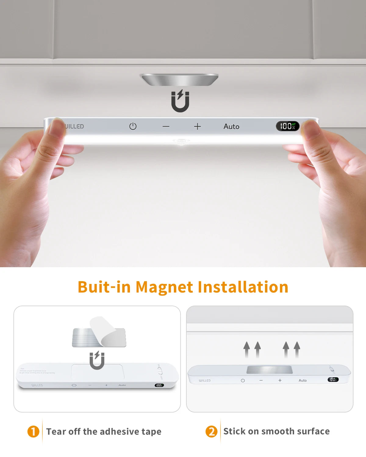 WILLED Under Cabinet Lights Rechargeable Battery Display 60 LED Touch Light Bar Motion Sensor Light Closet Light Night Lights - Shoppiline
