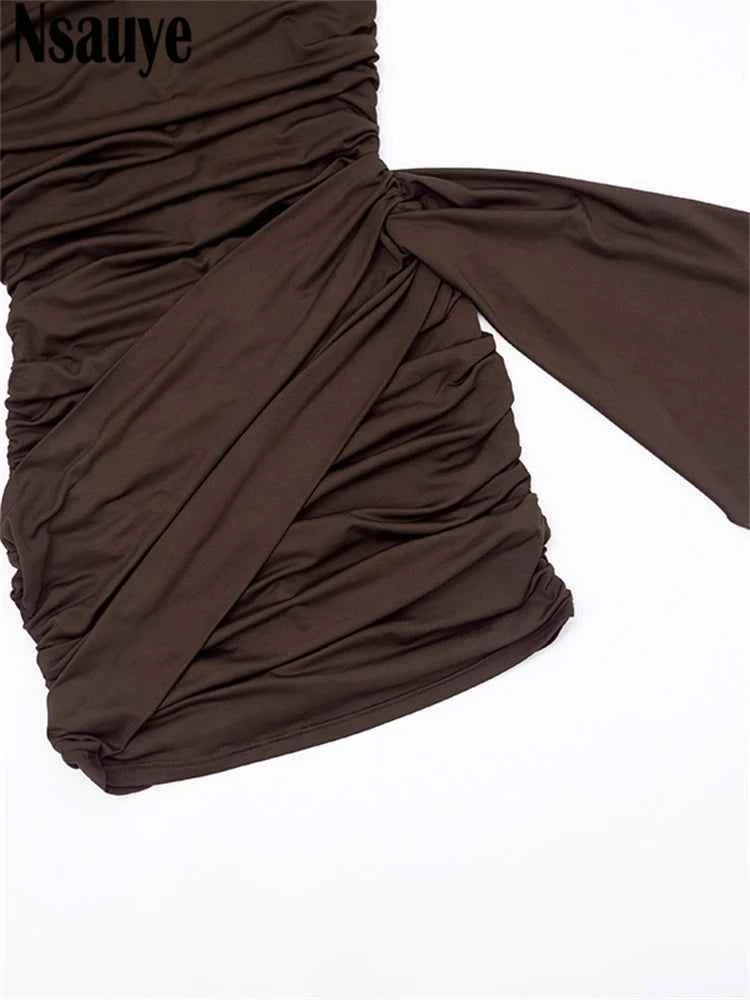 Nsauye New Fashion Women Short Wrap High Waisted Mini Winter Dress 2025 Outfits Sexy Night Club Party Evening Long Sleeve Dress