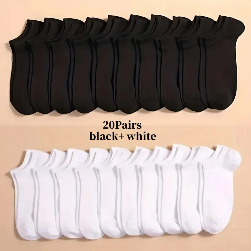 Unisex Ankle Socks 10/20/40 Pairs, Solid Color, Soft Lightweight No Show Socks, Bulk Value Pack, Men Women