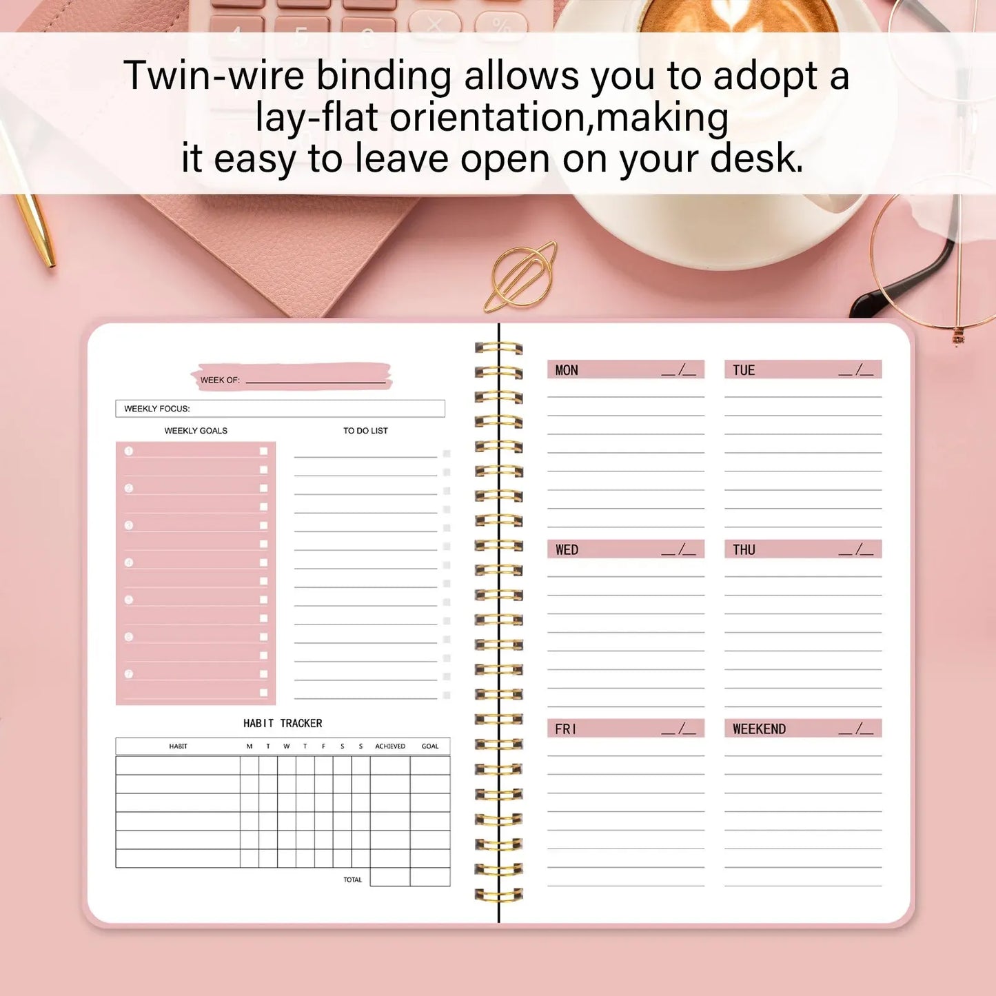 Clearance_Spiral Undated A5 Weekly Notebook Planner Agenda, Ntationery Office School Supplies, Record Daily Plan to Achieve_Cont