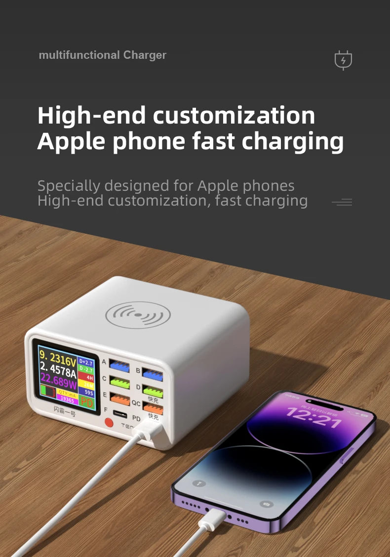 Multi functional 8-port USB Wireless Fast Charging Station Visual Current Detection Charger For Mobile Phone iPad Flash Charging - Shoppiline