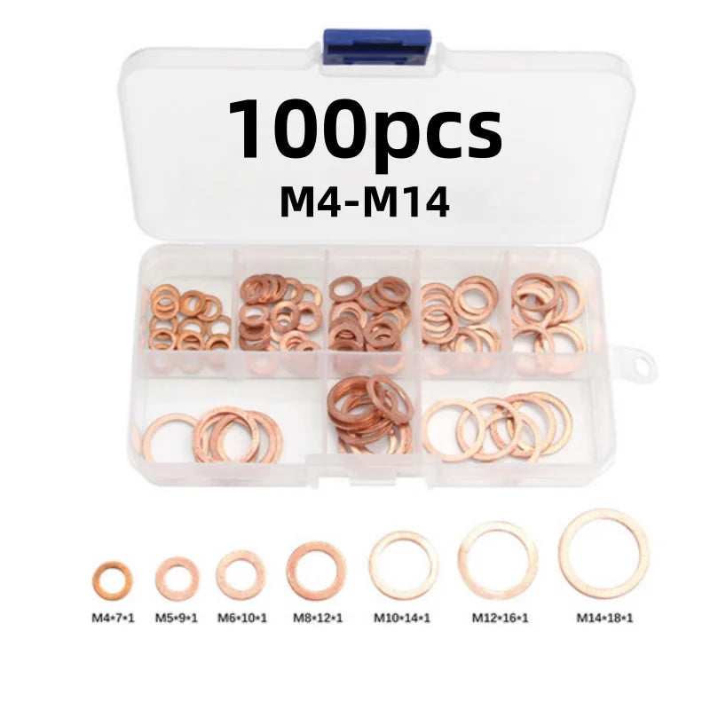 300/280/200/100Pcs Washer Copper Sealing Solid Gasket Washer Sump Plug Oil For Boat Crush Flat Seal Ring Tool