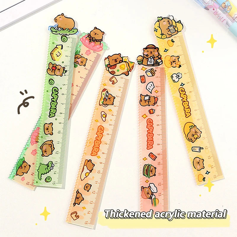 15cm Capybara Ruler Wavy Lines Drawing Tools Acrylic Cute Cartoon Straight Ruler Stationery School Office Supplies