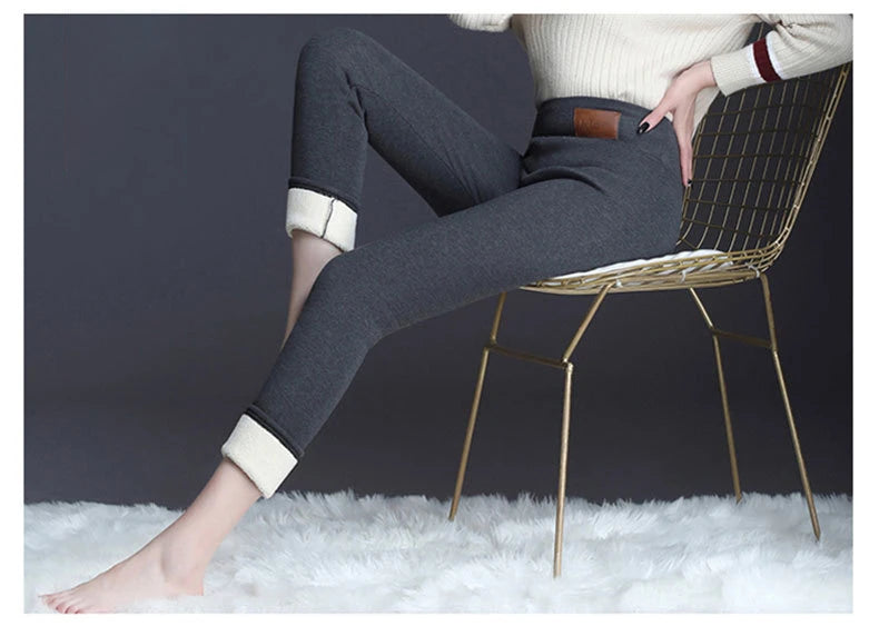 Damen-Lammfleece-Leggings, nahtlos, hohe Taille, dicke Thermoleggings, modische, warme Winter-Damenstrumpfhose, isolierte Hose