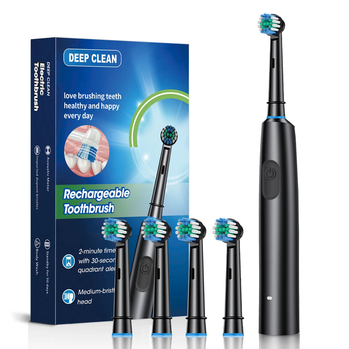 HOMEFISH Bestselling 5-Speed Rotating Electric Toothbrush 360° Rotating Soft Bristle Head Waterproof Sonic Rechargeable