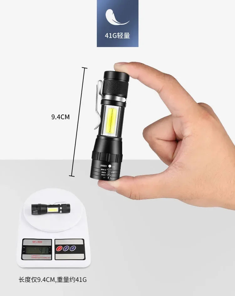 USB Rechargeable Mini Flashlight COB+XPE Portable Built-in Battery Zoomable Small Torch 3 Mode Camping Emergency Flashlights
