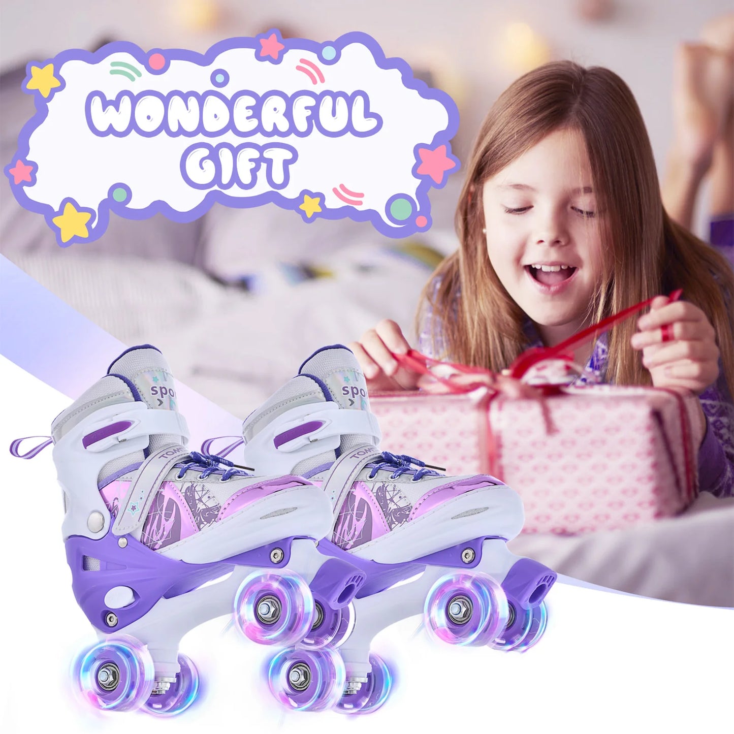 Boys Girls Kids Skates Children Roller Skates Skating Shoes PU Flashing 4 Wheels Roller Skates Sliding Adjustable Quad Sneakers - Shoppiline
