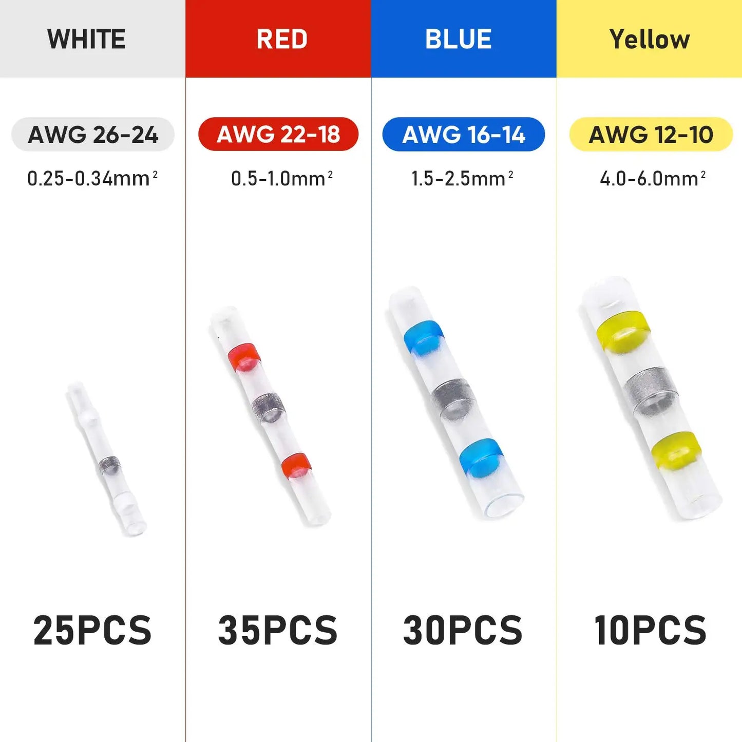 100pcs Waterproof Solder Seal Heat Shrink Butt Connectors Lug Terminals Insulated Electrical Wire Connectors for homework DIY