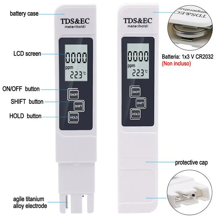 1pc White Handheld TDS Digital Water Tester High Precision Household Purified Tap Water Multifunctional Large Screen Display