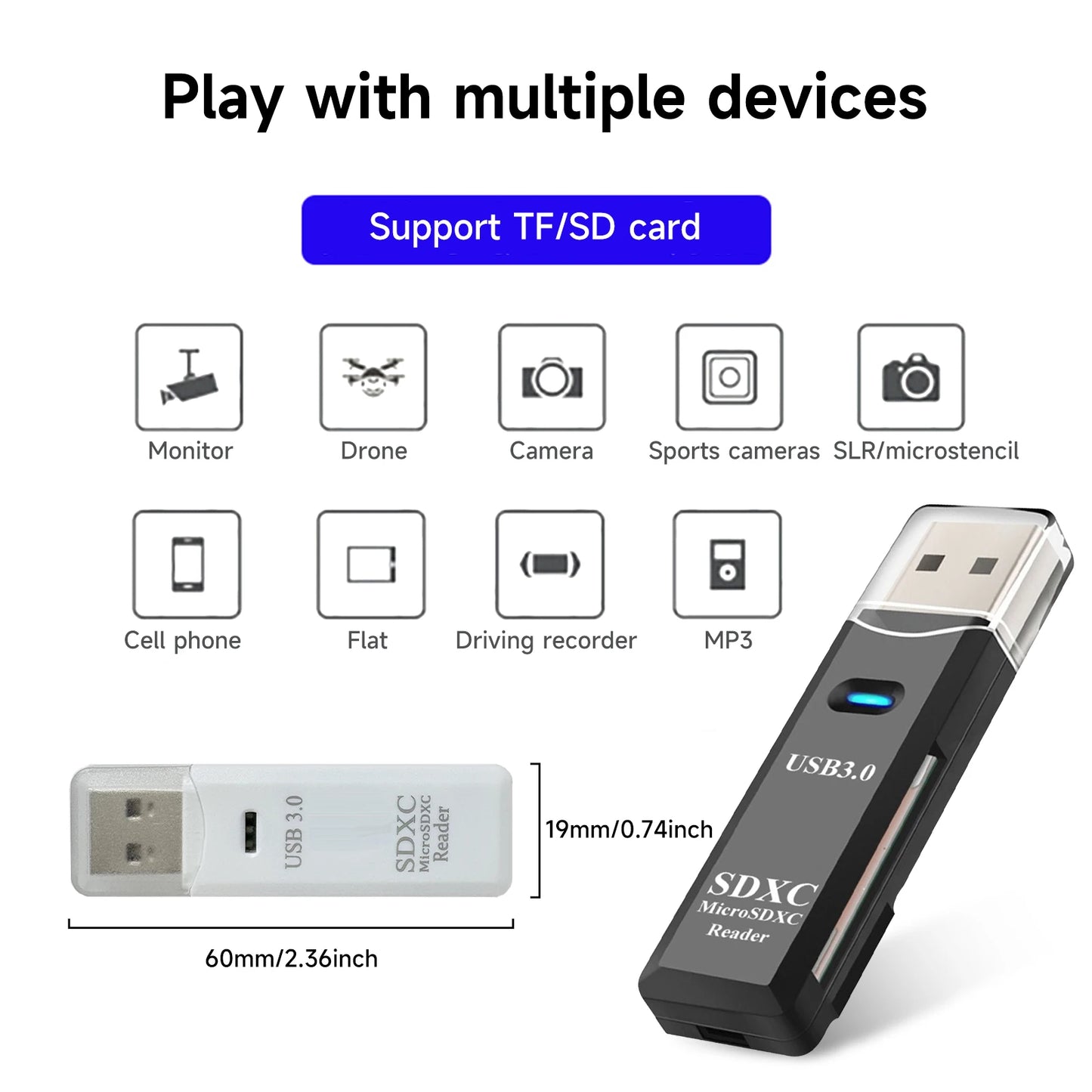 2 in 1 USB 3.0 Card Reader Micro TF sd card Reader usb adapter High Speed Cardreader TF Memory card For PC Laptop Accessories