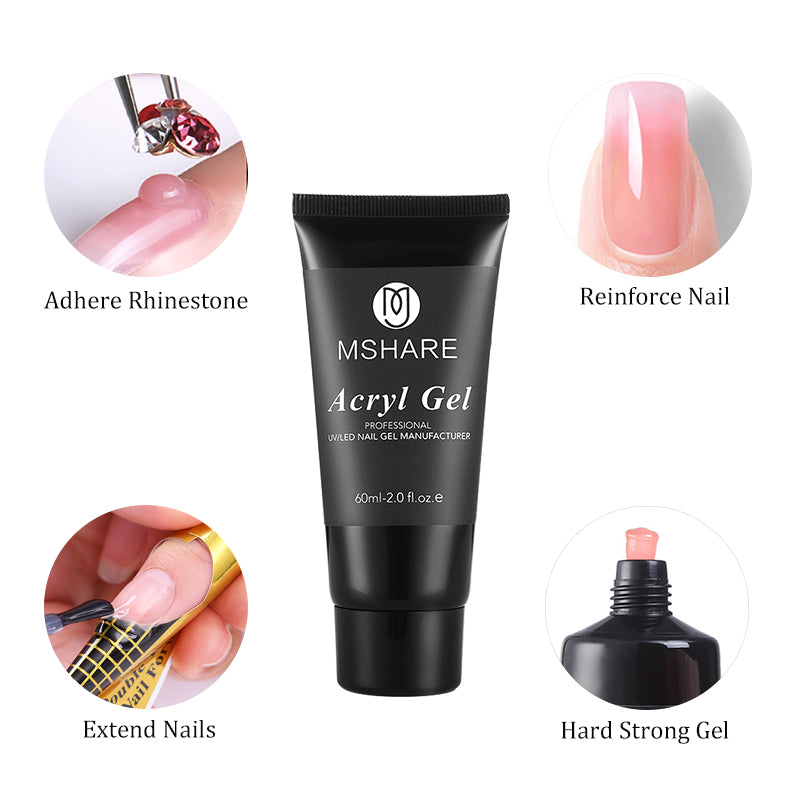 MSHARE Poly Nails Acryl Gel 60ml Builder UV Led Acrylgel Nagelverlängerungen Acryl Rosa Weiß Klar Acrylat HEMA TPO-freies Gel