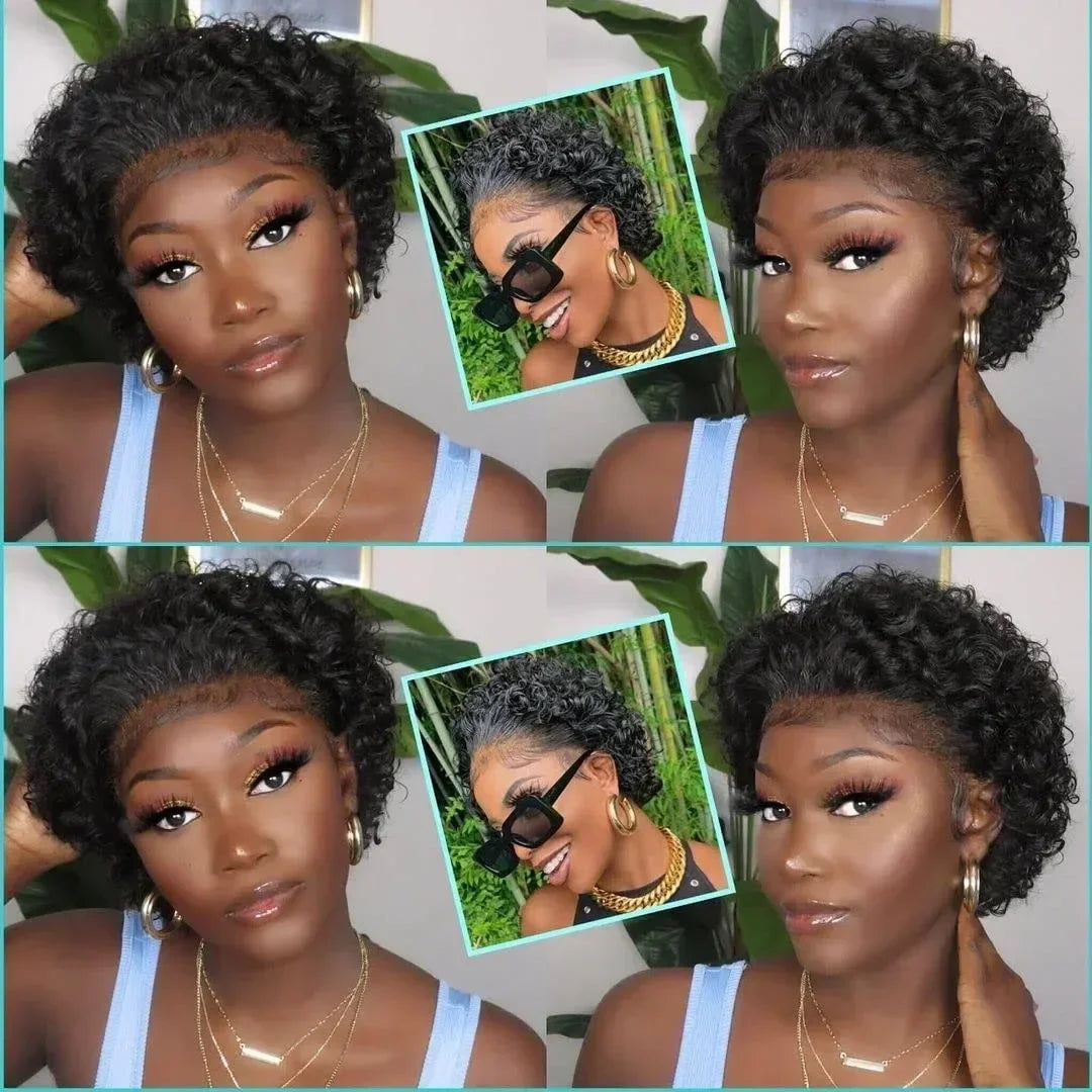 Brazilian Human Hair Wig For Black Women Afro Curly Pixie Bob Short Preplucked Hairline 13X1 Hd Lace Front Bob Water Wave Wig