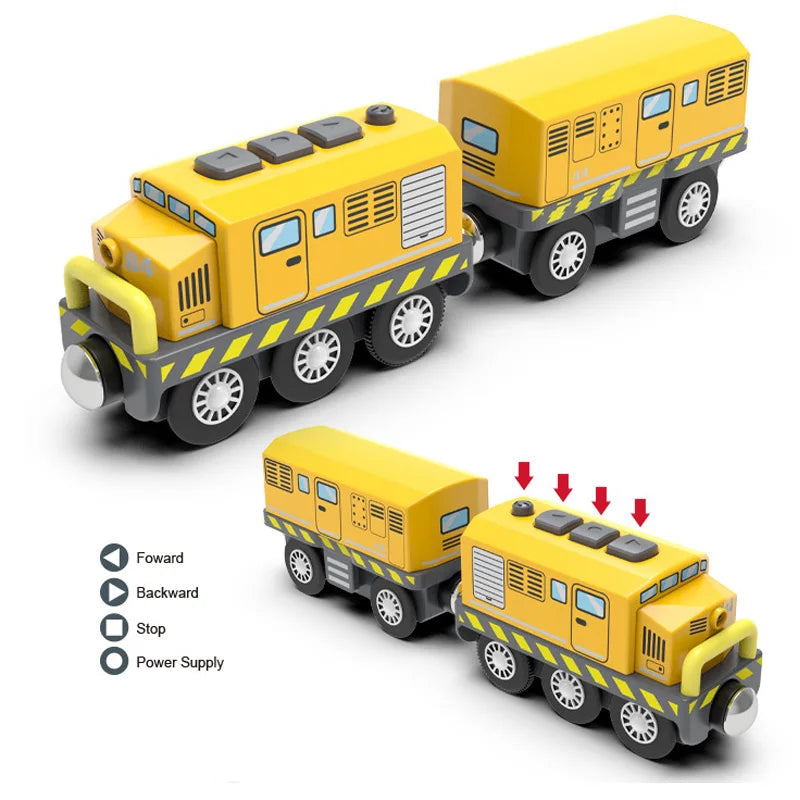 Kid Magnetic Electric Train Car Locomotive Wooden Track Slot Diecast Railway With Two Carriages Wood Toy Gift - Shoppiline