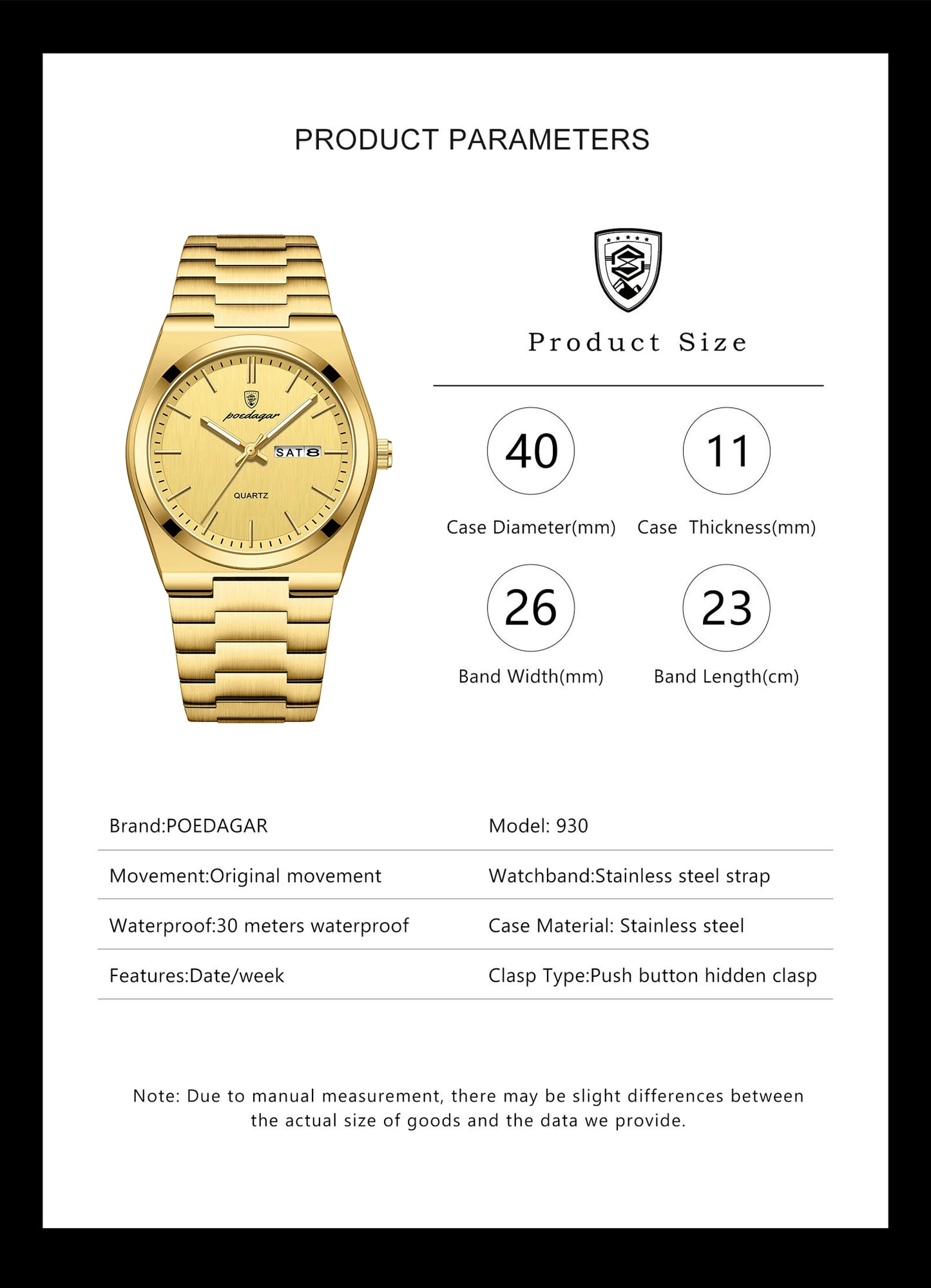 POEDAGAR Mode Klassische Herrenuhr Wasserdichte Leuchtende Datumsanzeige Wochenanzeige Luxus Herrenuhr Edelstahl Quarz Business Herrenuhren