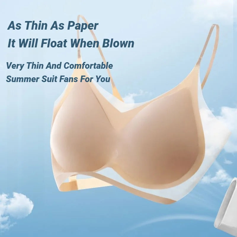 Ultra-Thin Breathable Ice Silk Bra Lingerie Women'S Seamless Back Halter Vest Wraps Small Breasts Sexy And Comfortable Top