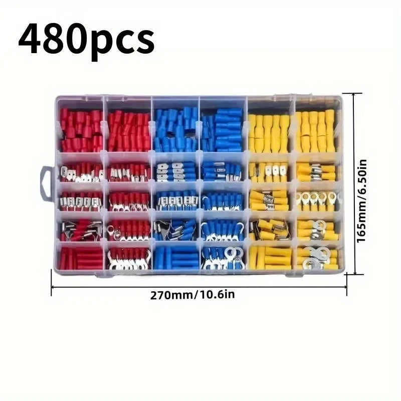 102/280/300/480pcs Comprehensive Electrical Terminal Kit-Durable Insulated Spade, Ring, Fork & Butt Connectors-Efficient Wire Or