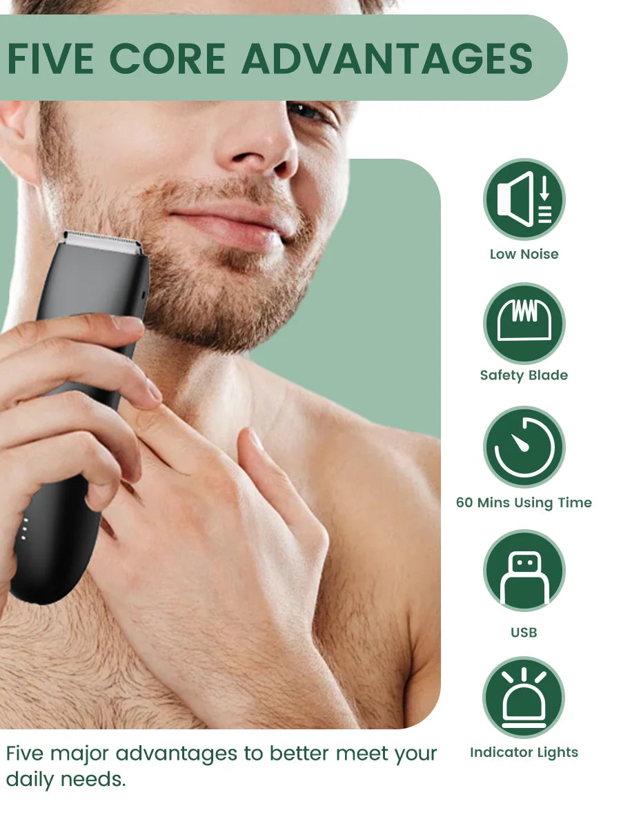 Men's Electric Groin & Body Shaver - Waterproof Dual Head Trimmer Kit w/ LED Light & Foil Blades - Shoppiline