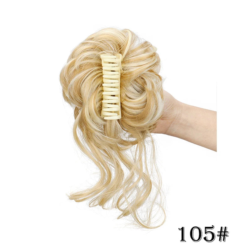 Synthetic Short Wavy Curly Messy Elegant Bun Hair Piece Claw Clip Tousled Updo Hair Buns Hairpiece Extensions for Women