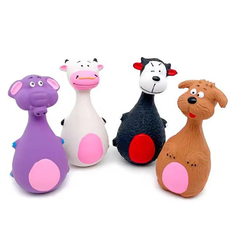Hot 1 Piece Fat Bellied Cartoon Fun Bite Resistant Latex Sound Dog Toy Purple Elephant White Cow Brown Optional