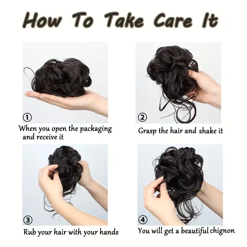 Synthetic Short Wavy Curly Messy Elegant Bun Hair Piece Claw Clip Tousled Updo Hair Buns Hairpiece Extensions for Women