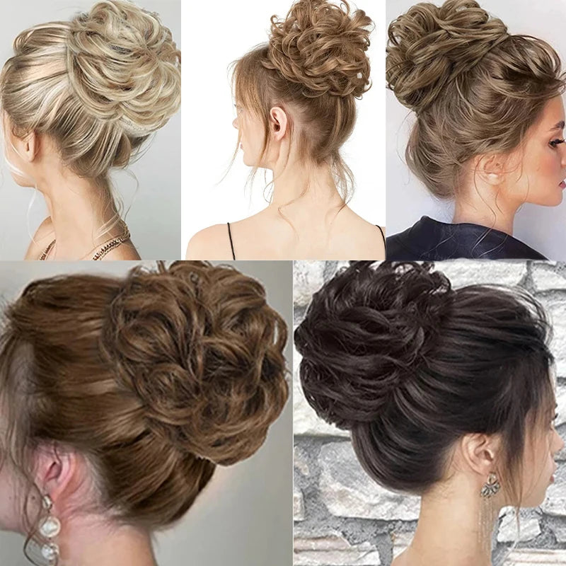 Synthetic Messy Bun Chignon Donut Hair Pad Elastic Hair Rope Rubber Band Black Brown Blonde Hairpiece for Women