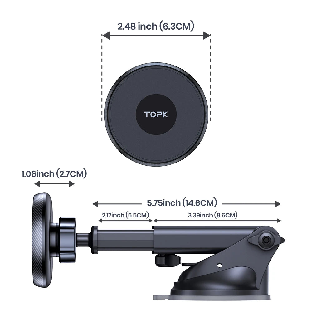 TOPK Universal Car Phone Holder Magnetic for Magsafe 360° Rotation Car Mount for Air Vent & Dashboard Windshield for All Phones - Shoppiline