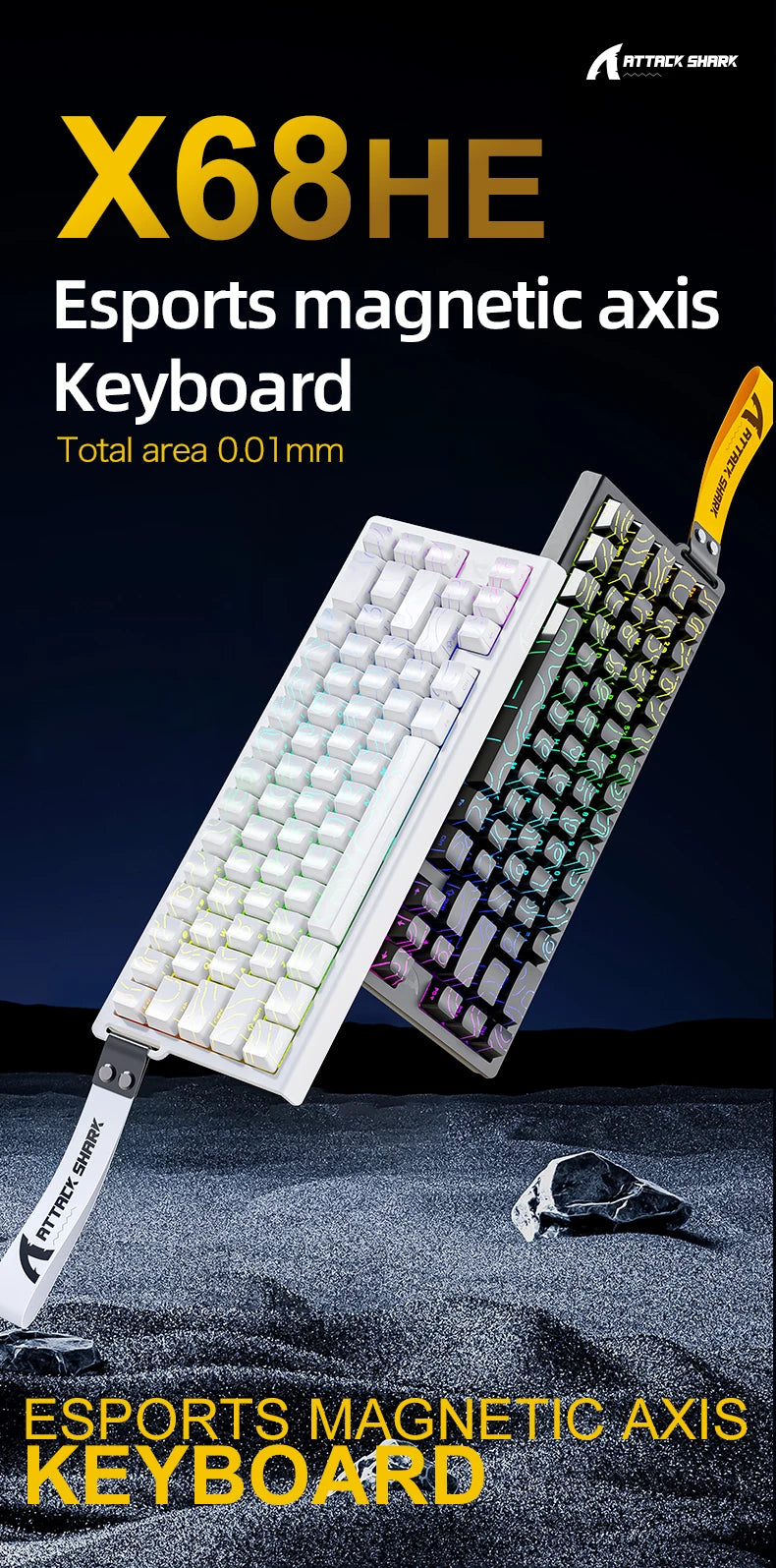 X68HE ATTACK SHARK X68PRO RGB Magnetic Mechanical Keyboard 0.01mm RT Accuracy 128K Rate 0.125ms and 8000Hz for E-sports