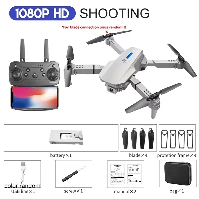 KBDFA 2025 E88 Drone RC Professionnel HD 4K avec Caméra Grand Angle, Hélicoptère Pliable, Quadricoptère, Jouet Cadeau pour Enfant