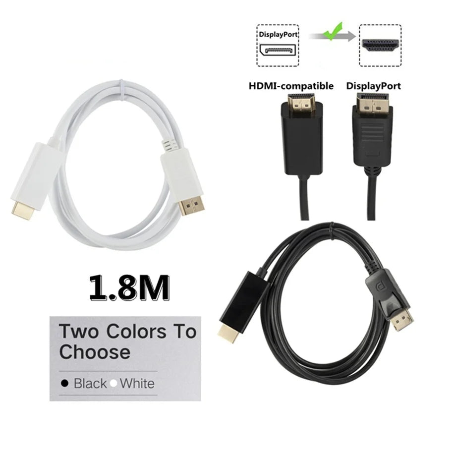 Dp To HDMI-compatible Cable 1.8m 1080 HD Adapter Cable Computer Monitor Cable Converts Large Dp To Hdmi For PC Laptop Projector
