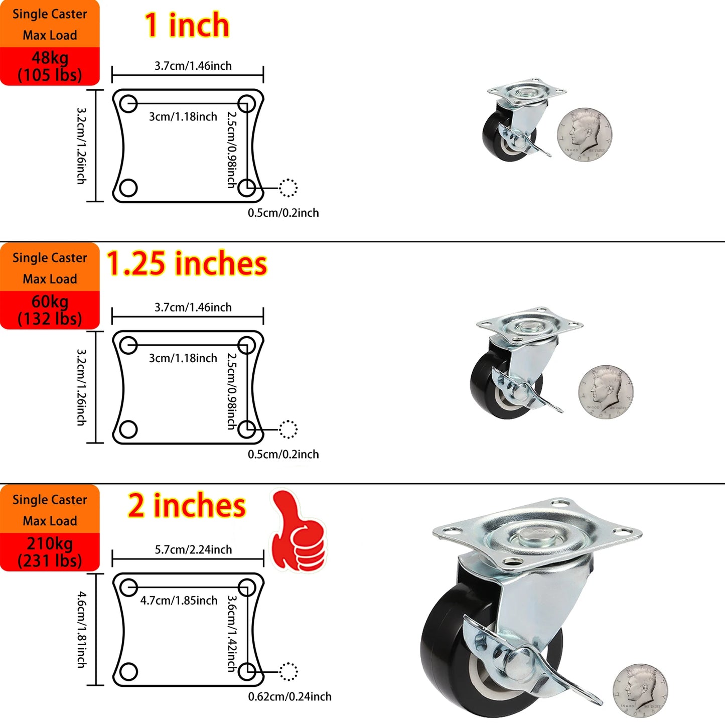 Set Of 4 1"/1.25"/2" PVC Furniture Casters Wear Resistant Mute Universal Heavy Trolley Wheels 360 Degrees Swivel Castor - Shoppiline