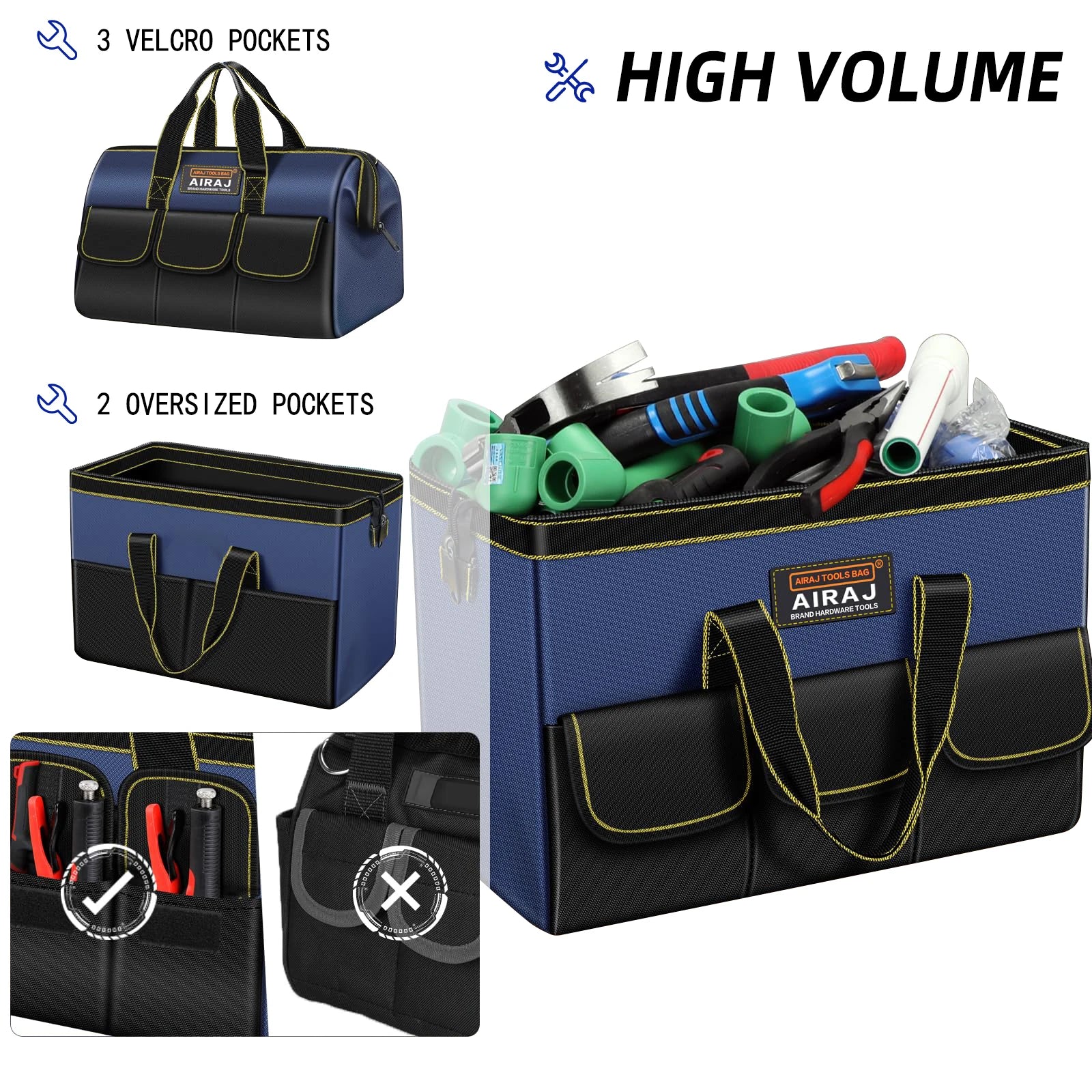 AIRAJ Multifunctional Tool Bags 1680D Oxford Cloth Electrician Bags Waterproof and Wear-Resistant High Capacity Storage Bags - Shoppiline