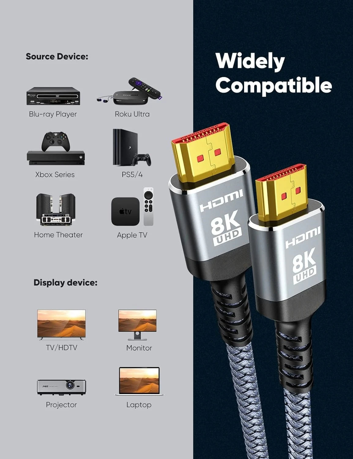 MIZIQIER long HDMI 2.1 Cables 8K60Hz 4K120Hz eARC HDCP2.3 48Gbps Ultra High Speed hdmi Braided cable for HDTV/PS5/TRX3080 3090