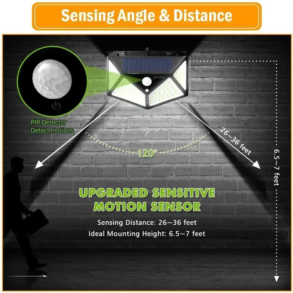 Solar Lights Outdoor Wall Lamp PIR Motion Sensor 100LED Solar Powered Sunlight Street Light for Garden Courtyard 1/2/4Pcs