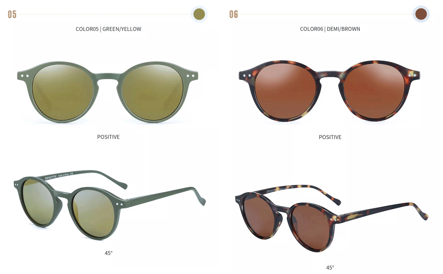 ZENOTTIC Lunettes de Soleil Rétro Polarisées 2023 2024 Hommes Femmes Vintage Petite Monture Ronde Lunettes de Soleil Verres Polarisés UV400 Nuance