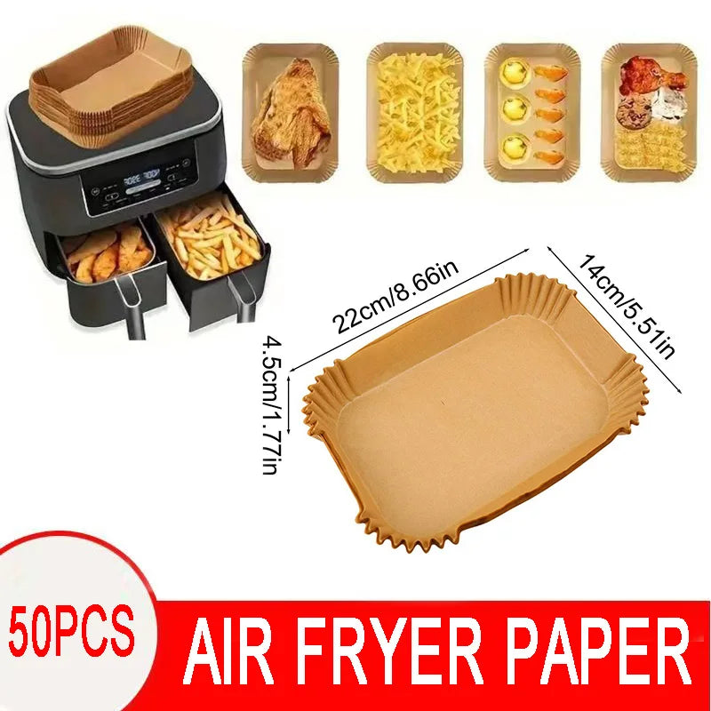 50/100PCS Einweg-Heißluftfritteusenpapier Quadratisch Rund Backpapier Grillplatte Antihaftmatte Küchenbackofen Öl absorbierendes Papierwerkzeug