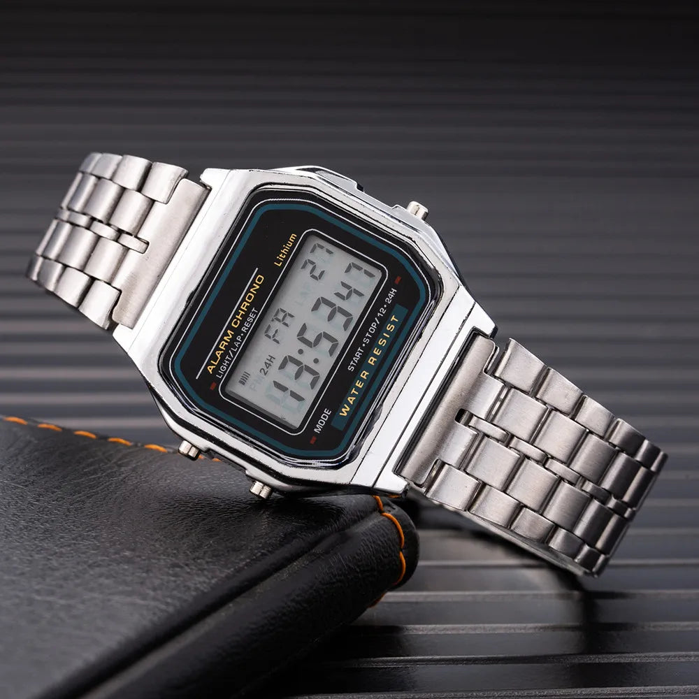 Elegante Digitaluhr für Damen, Gold, Silber, Edelstahl, Business-Damenuhr, elektronische Armbanduhr, Herrenuhr, Zegarek Damski