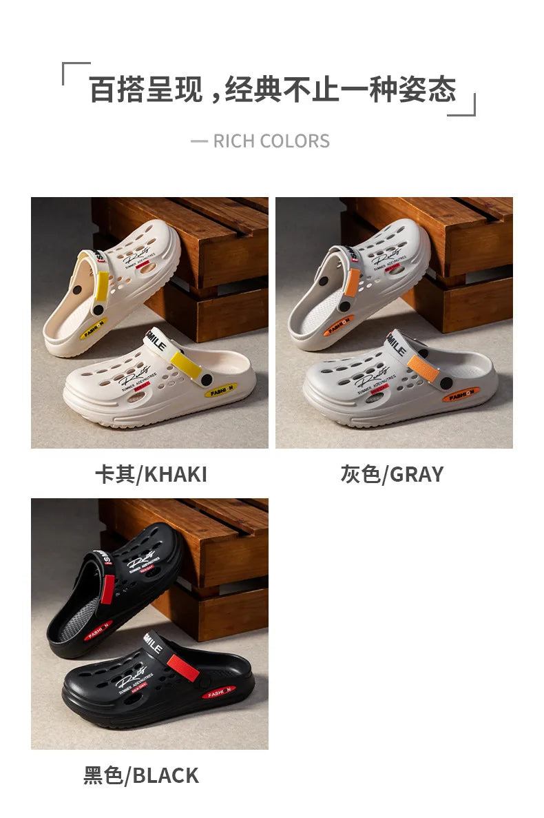 Summer Clogs Sandals Men Clogs EVA Slippers Soft Sole Breathable Beach Slippers Men Home Slippers Outdoor Antiskid Slippers