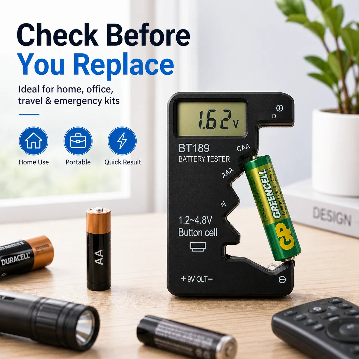 BT189 Digital Battery Tester LCD Voltage Checker for AA AAA C D 9V Button Cell Household Portable Power Measuring Tool Analyzer