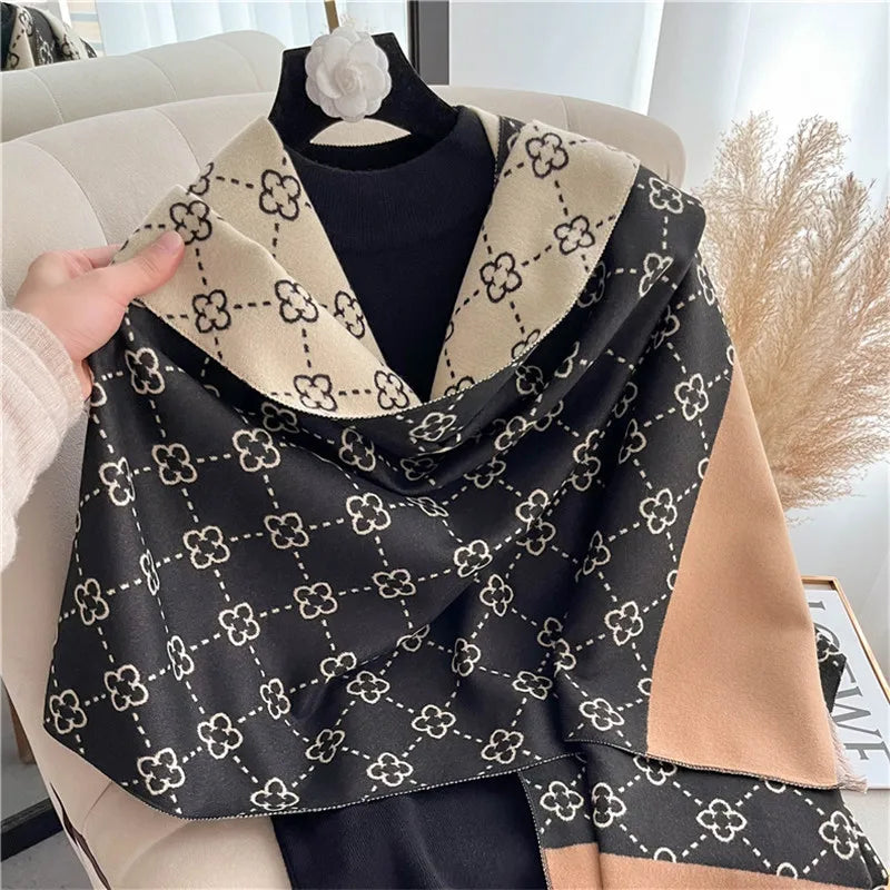 2023 Brand Warm Cashmere Poncho Shawl Scarf Luxury Print Thick Pashmina Winter Blanket Wraps Bufanda Casual Hijab Stoles Echarpe