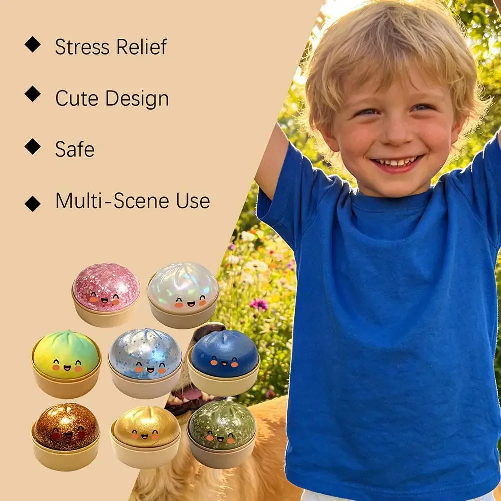 Realistic Giant Dumpling Squeeze Toy with Bamboo Steamer Soft TPR Dough Ball Decompression Fidget Toy Funny Creative Gift