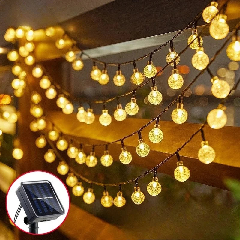 LED Solar Crystal Globe String Lights Warm White Light Outdoor Garden Patio Yard Pathway Party Decorative Fairy Light Waterproof