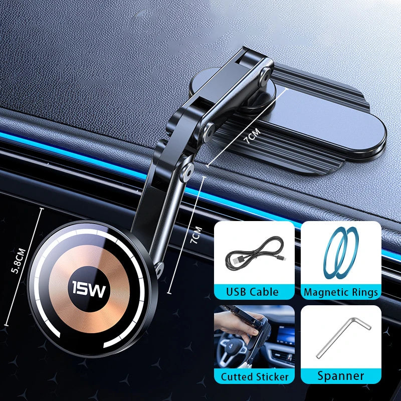 Magnetic Car Wireless Charger Stand Magnet Car Mount Fast Charging Station Phone Holder Bracket For Macsfae iPhone 15 14 13 12 - Shoppiline