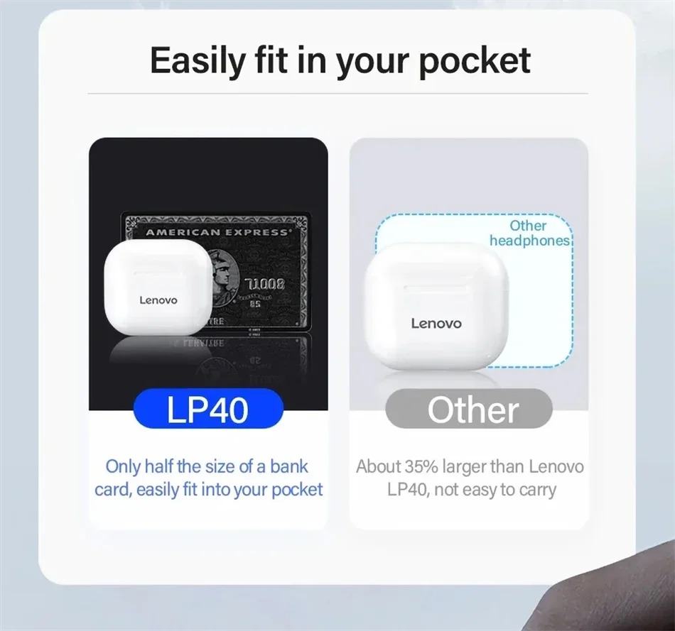 LenovoLP40 Bluetooth Earphones TWS Immersive Sound HIFI With Mic Wireless  Headphones Touch Control HD Call Game Earbuds fashion