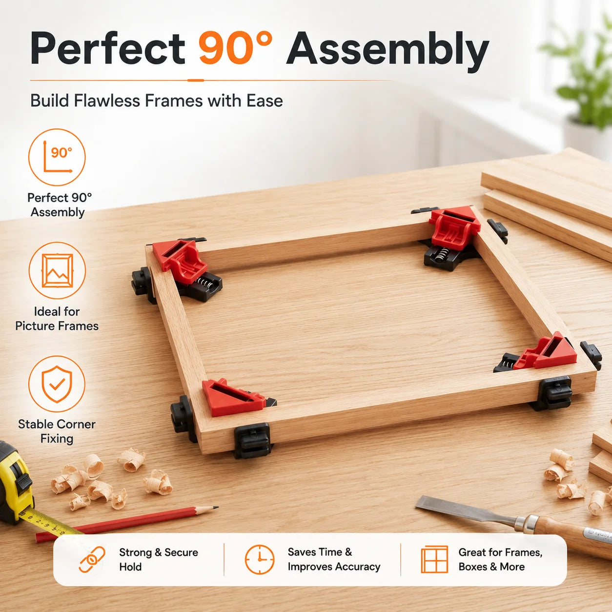 Right Angle Clamp, 90 Degree Corner Clamp, Picture Frame Glass Holder, DIY Woodworking Hand Tool for Furniture Fixing